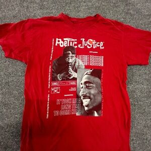 Poetic Justice T-Shirt Mens Size L Red Tupac Shakur Graphic Short Sleeve Cotton